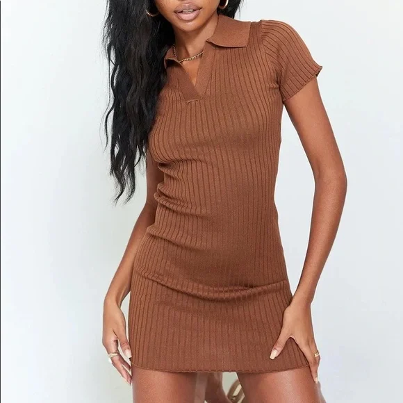 open lace back dress Nellie Mini Dress Brown Polka Dot main image 1
